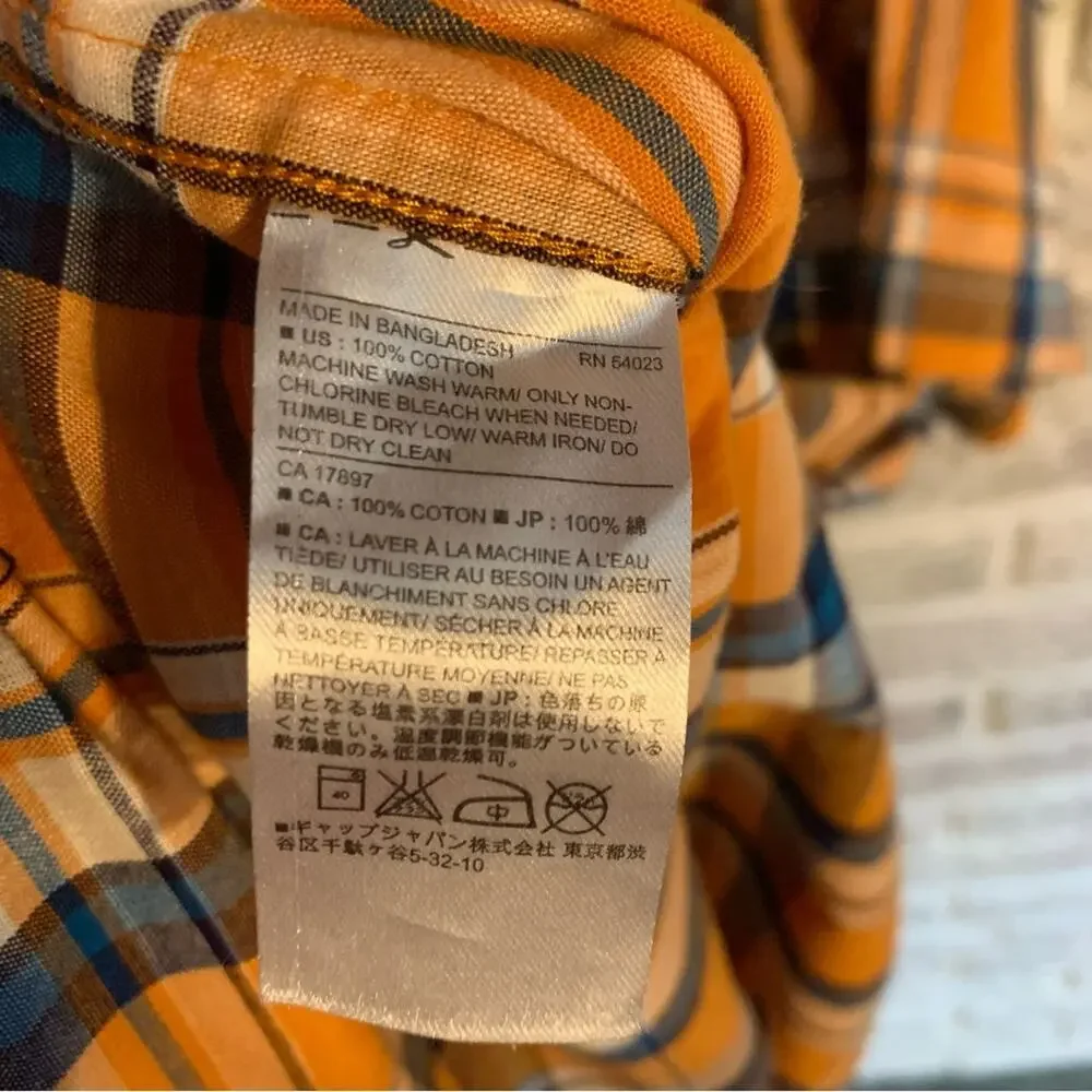 Banana Republic Men's Orange and Blue Plaid Shirt Slim Fit Size Large